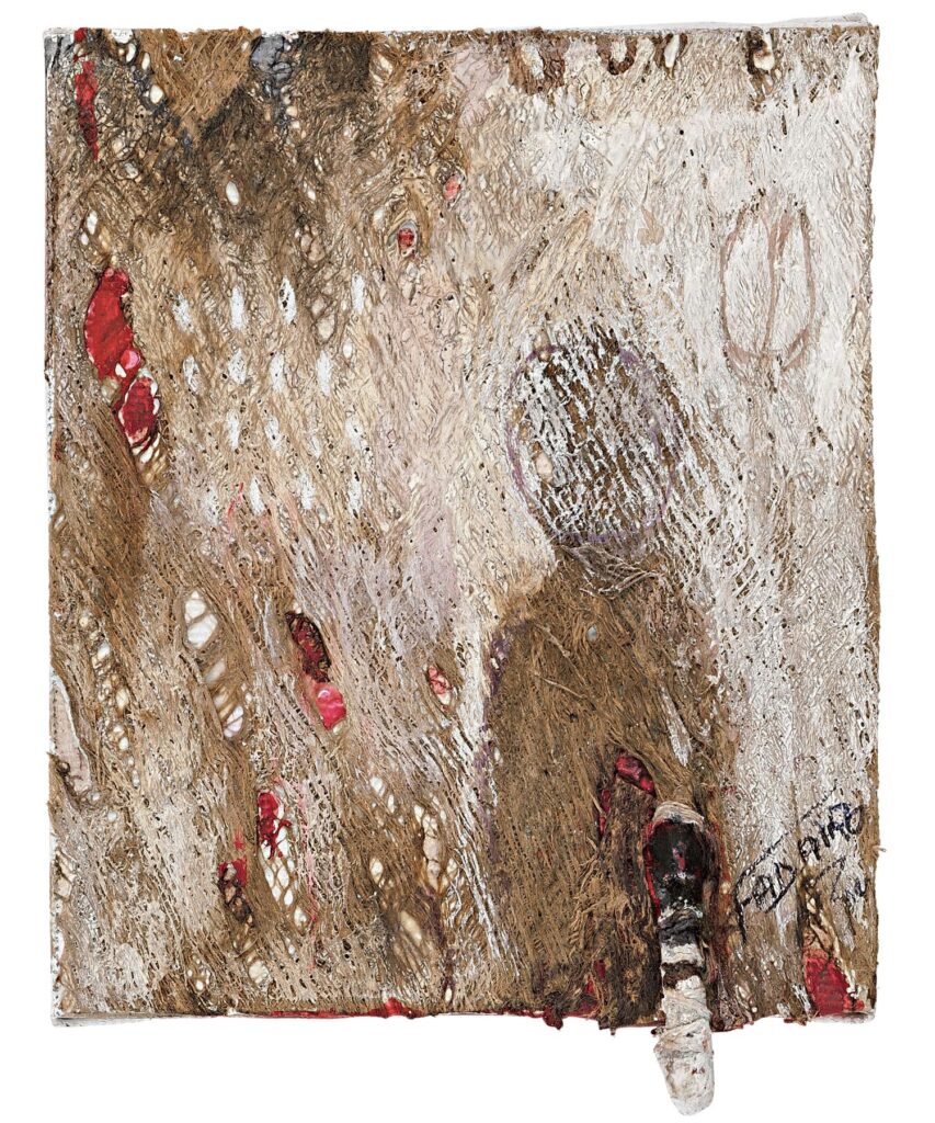 the power in the blood 2014 acrylic on tapa wood bark